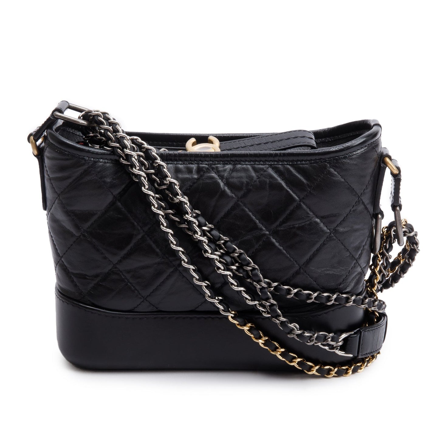 Chanel 2020 Black Aged Calfskin Leather Small Gabrielle Hobo