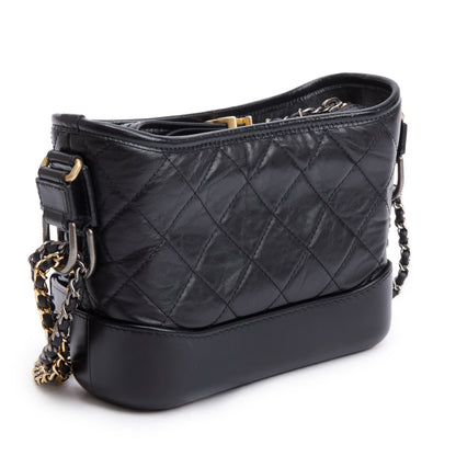 Chanel 2020 Black Aged Calfskin Leather Small Gabrielle Hobo