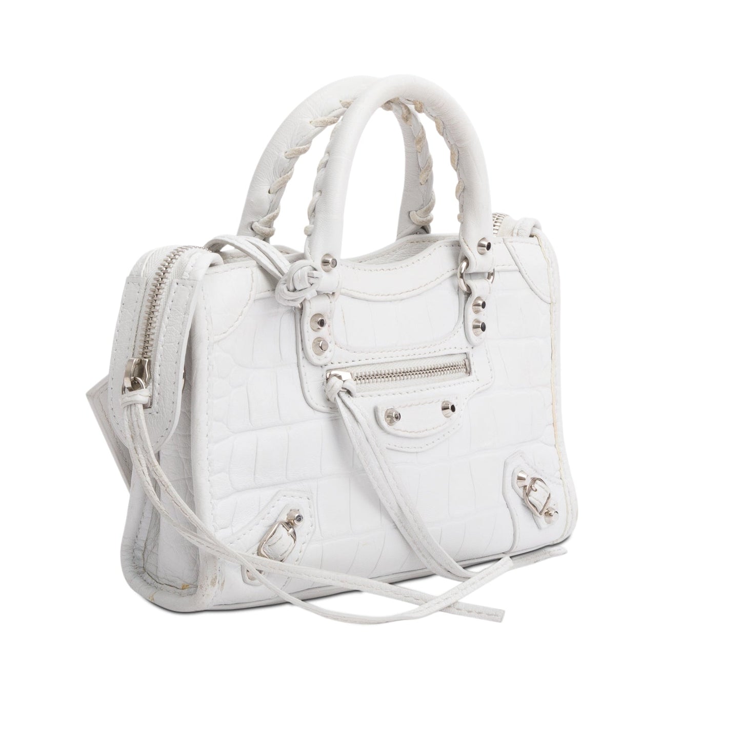 Balenciaga White Croc-Embossed Classic Nano City Bag