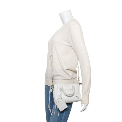 Balenciaga White Croc-Embossed Classic Nano City Bag