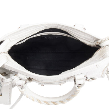 Balenciaga White Croc-Embossed Classic Nano City Bag