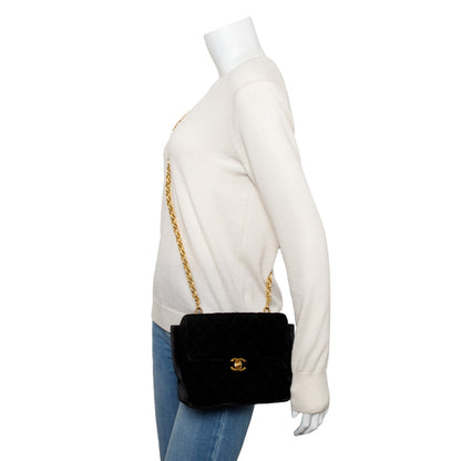 Chanel Vintage Black Quilted Velvet Small Square Single Flap Bag