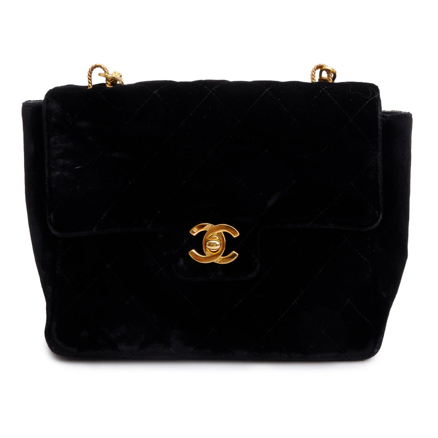 Chanel Vintage Black Quilted Velvet Small Square Single Flap Bag