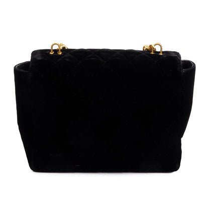 Chanel Vintage Black Quilted Velvet Small Square Single Flap Bag