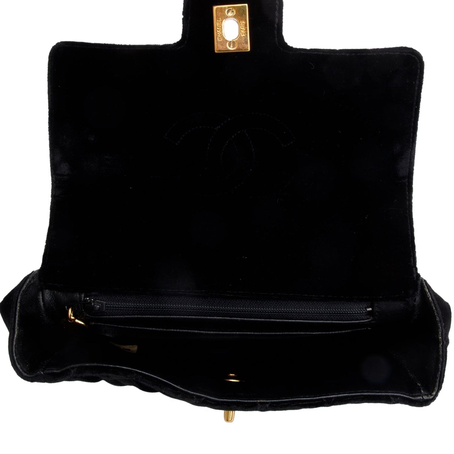 Chanel Vintage Black Quilted Velvet Small Square Single Flap Bag