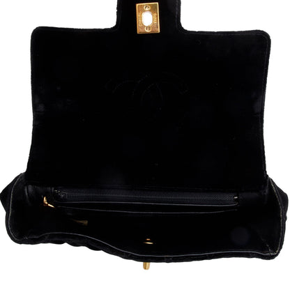 Chanel Vintage Black Quilted Velvet Small Square Single Flap Bag