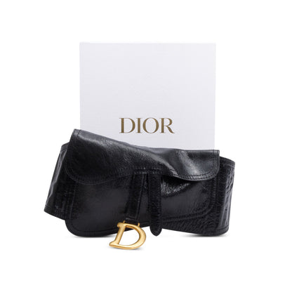 Christian Dior Black Calf Leather Saddle Waist Belt
