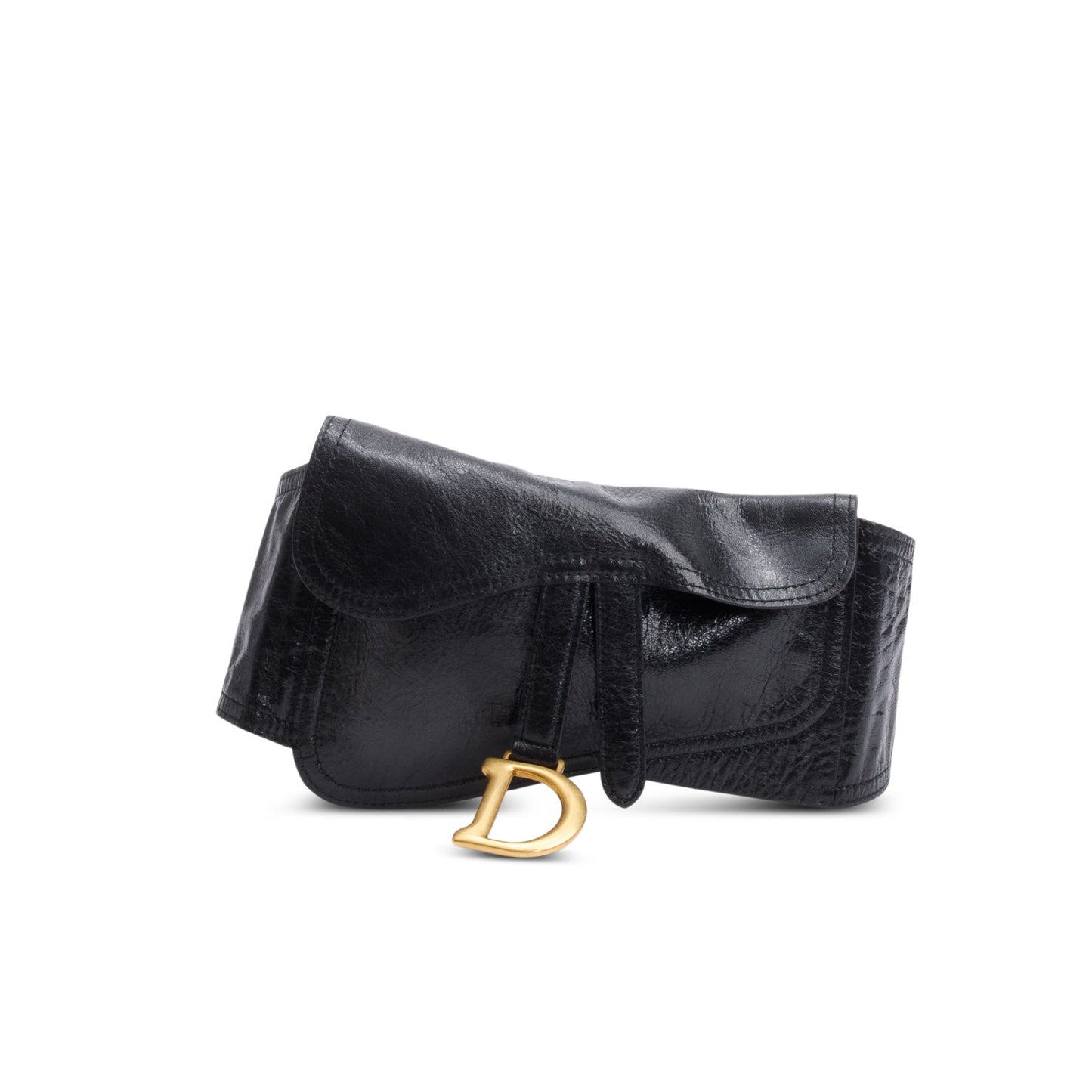 Christian Dior Black Calf Leather Saddle Waist Belt