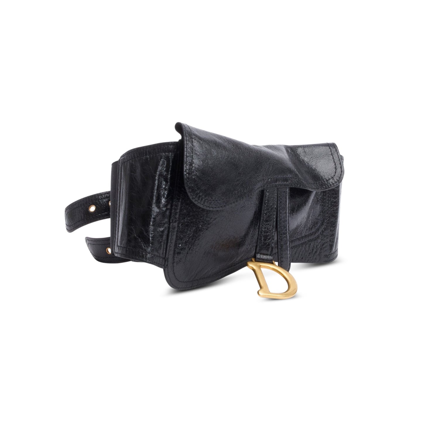 Christian Dior Black Calf Leather Saddle Waist Belt
