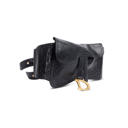 Christian Dior Black Calf Leather Saddle Waist Belt