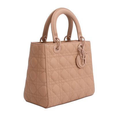 Christian Dior 2020 Blush Ultramatte Cannage Leather Medium Lady Dior Bag
