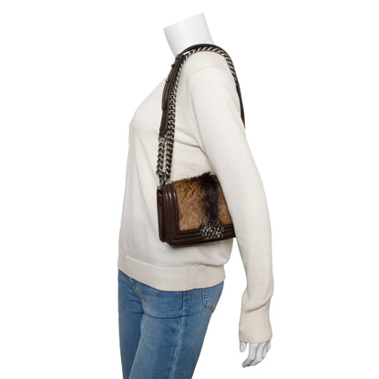 Chanel Brown Lambskin Leather Ponyhair Small Boy Bag