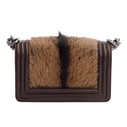 Chanel Brown Lambskin Leather Ponyhair Small Boy Bag