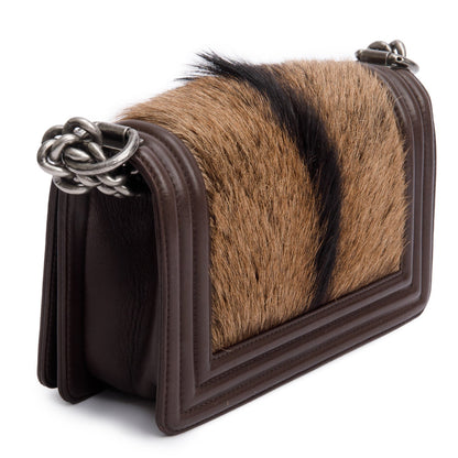 Chanel Brown Lambskin Leather Ponyhair Small Boy Bag