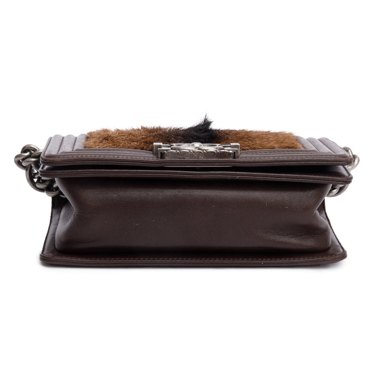 Chanel Brown Lambskin Leather Ponyhair Small Boy Bag