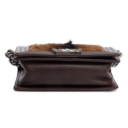 Chanel Brown Lambskin Leather Ponyhair Small Boy Bag