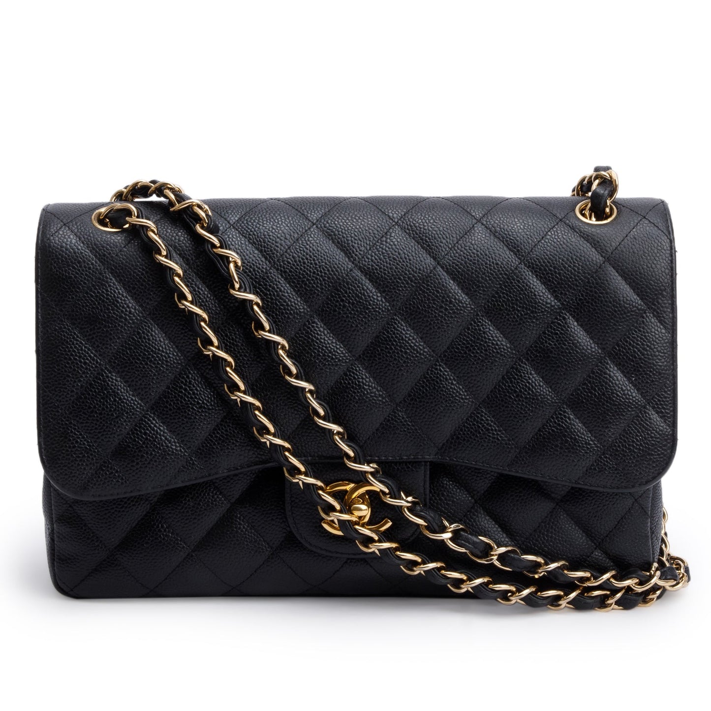 Chanel Black Quilted Caviar Leather Classic Jumbo Double Flap Bag