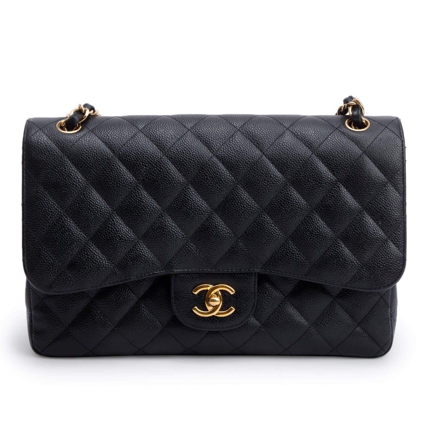 Chanel Black Quilted Caviar Leather Classic Jumbo Double Flap Bag