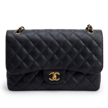 Chanel Black Quilted Caviar Leather Classic Jumbo Double Flap Bag