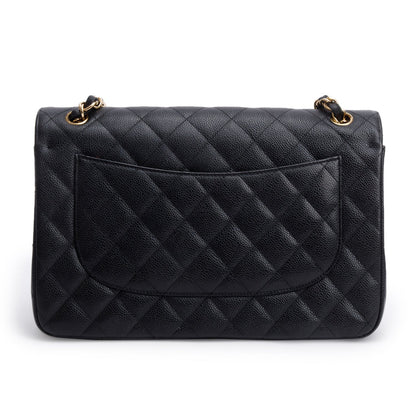 Chanel Black Quilted Caviar Leather Classic Jumbo Double Flap Bag