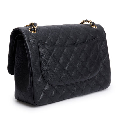 Chanel Black Quilted Caviar Leather Classic Jumbo Double Flap Bag