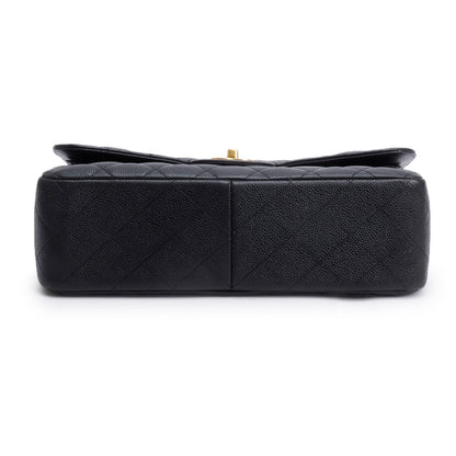 Chanel Black Quilted Caviar Leather Classic Jumbo Double Flap Bag