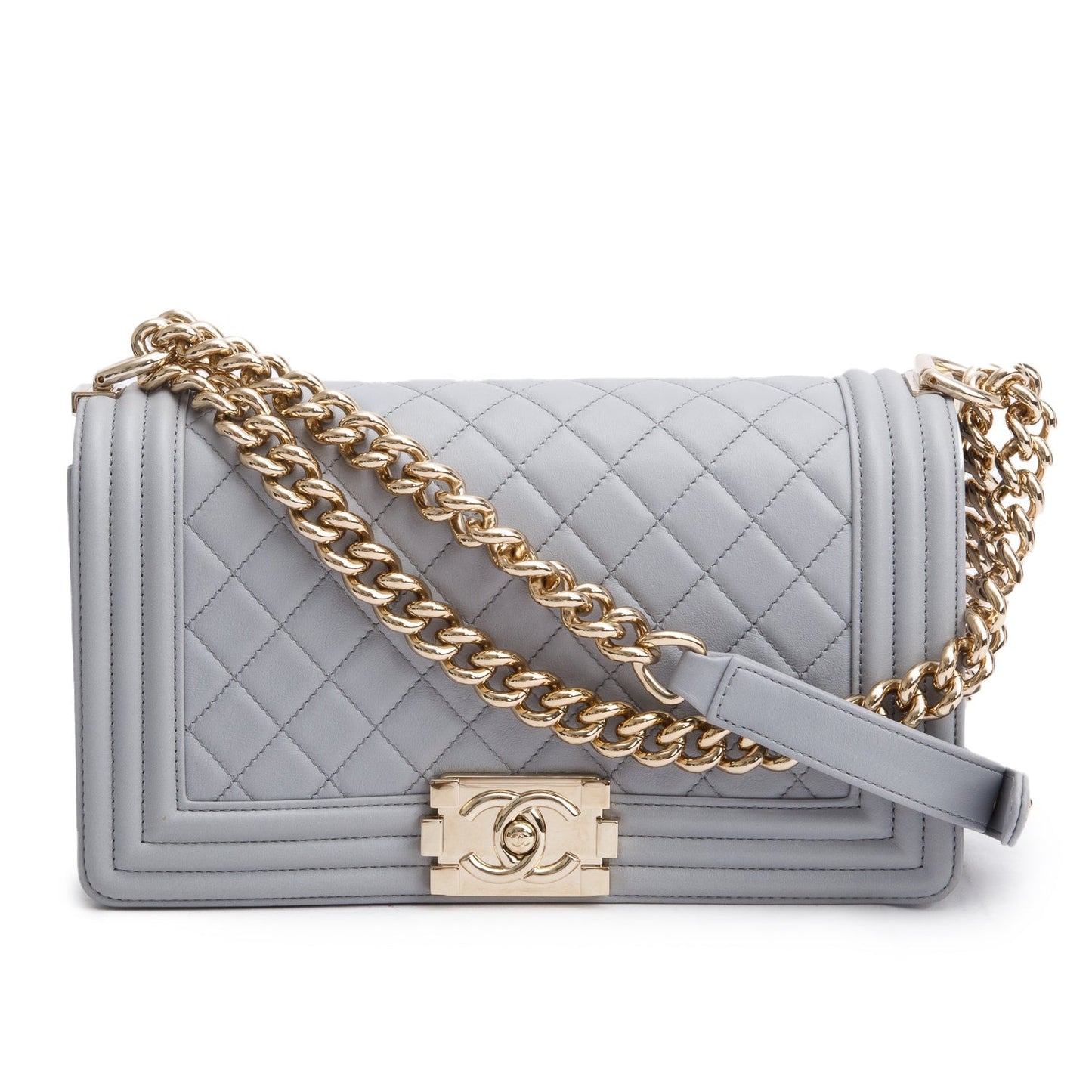 Chanel Grey Quilted Calfskin Leather Medium Boy Bag