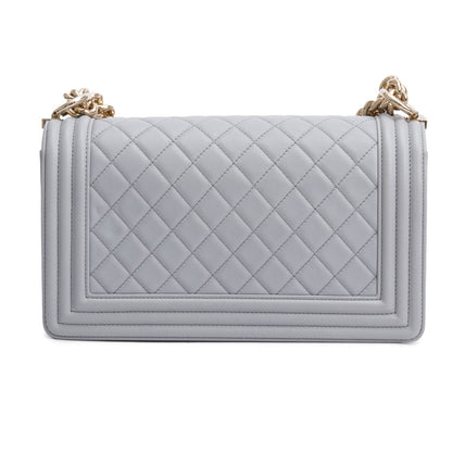 Chanel Grey Quilted Calfskin Leather Medium Boy Bag