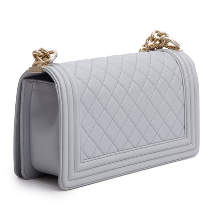 Chanel Grey Quilted Calfskin Leather Medium Boy Bag