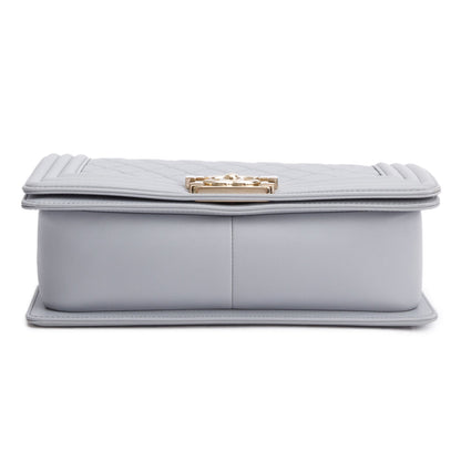 Chanel Grey Quilted Calfskin Leather Medium Boy Bag