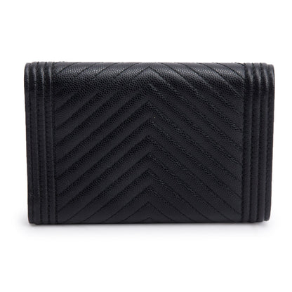 Chanel Black Chevron Caviar Leather Medium Boy Flap Wallet