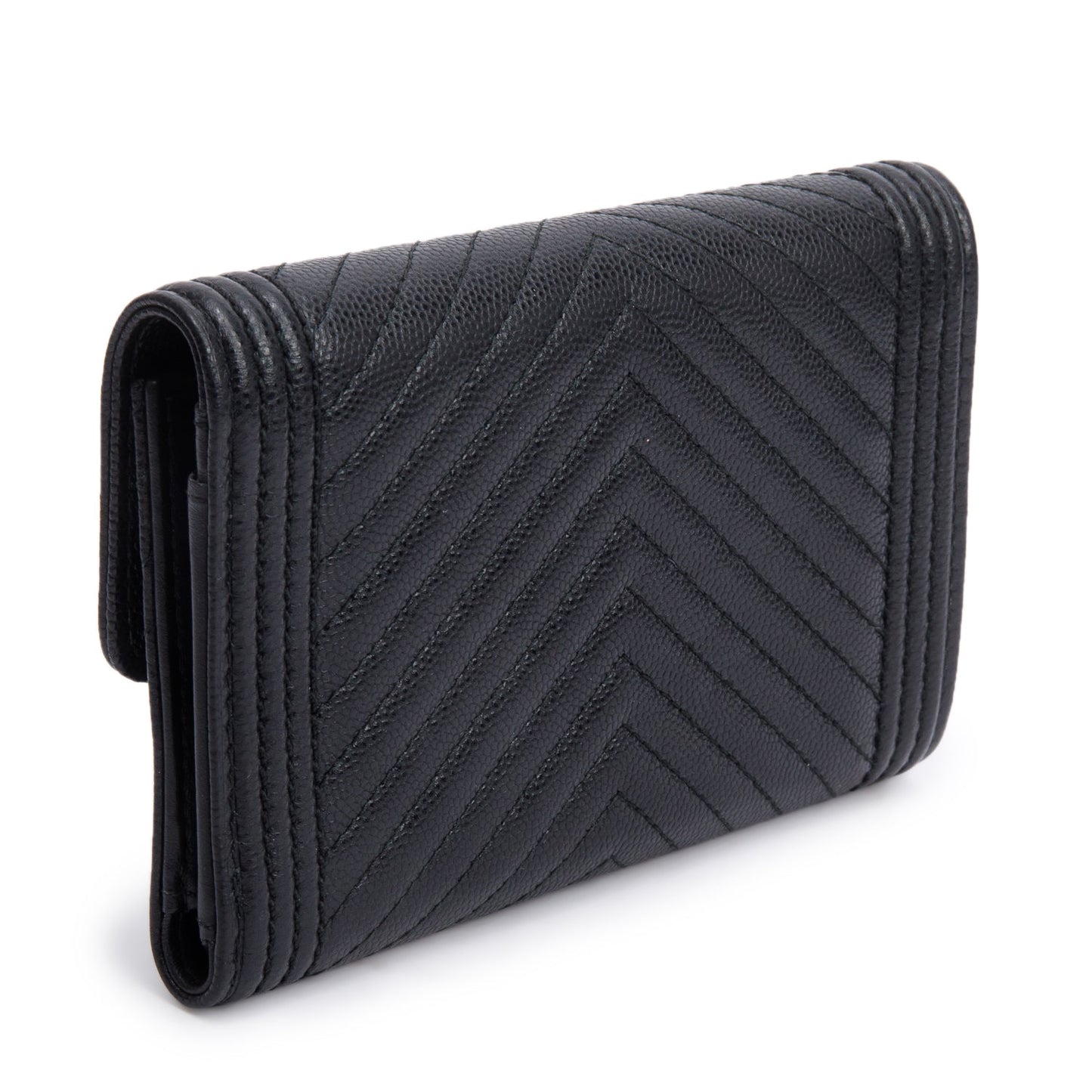 Chanel Black Chevron Caviar Leather Medium Boy Flap Wallet