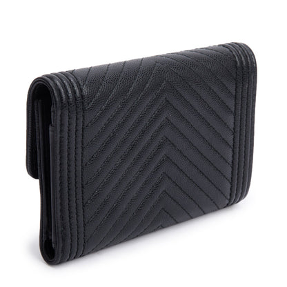 Chanel Black Chevron Caviar Leather Medium Boy Flap Wallet