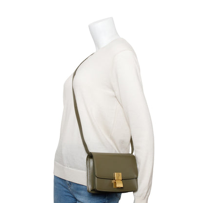 Celine Khaki Smooth Calfskin Small Classic Box Flap Bag