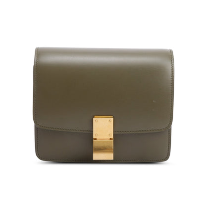 Celine Khaki Smooth Calfskin Small Classic Box Flap Bag