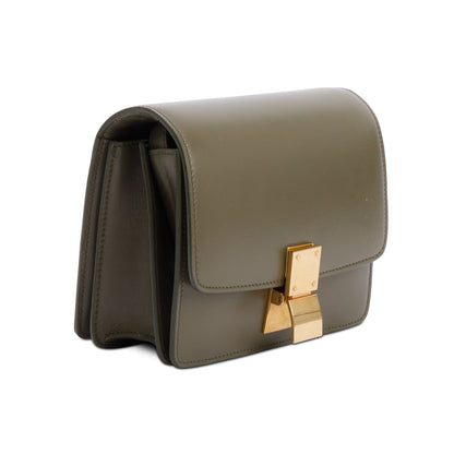 Celine Khaki Smooth Calfskin Small Classic Box Flap Bag