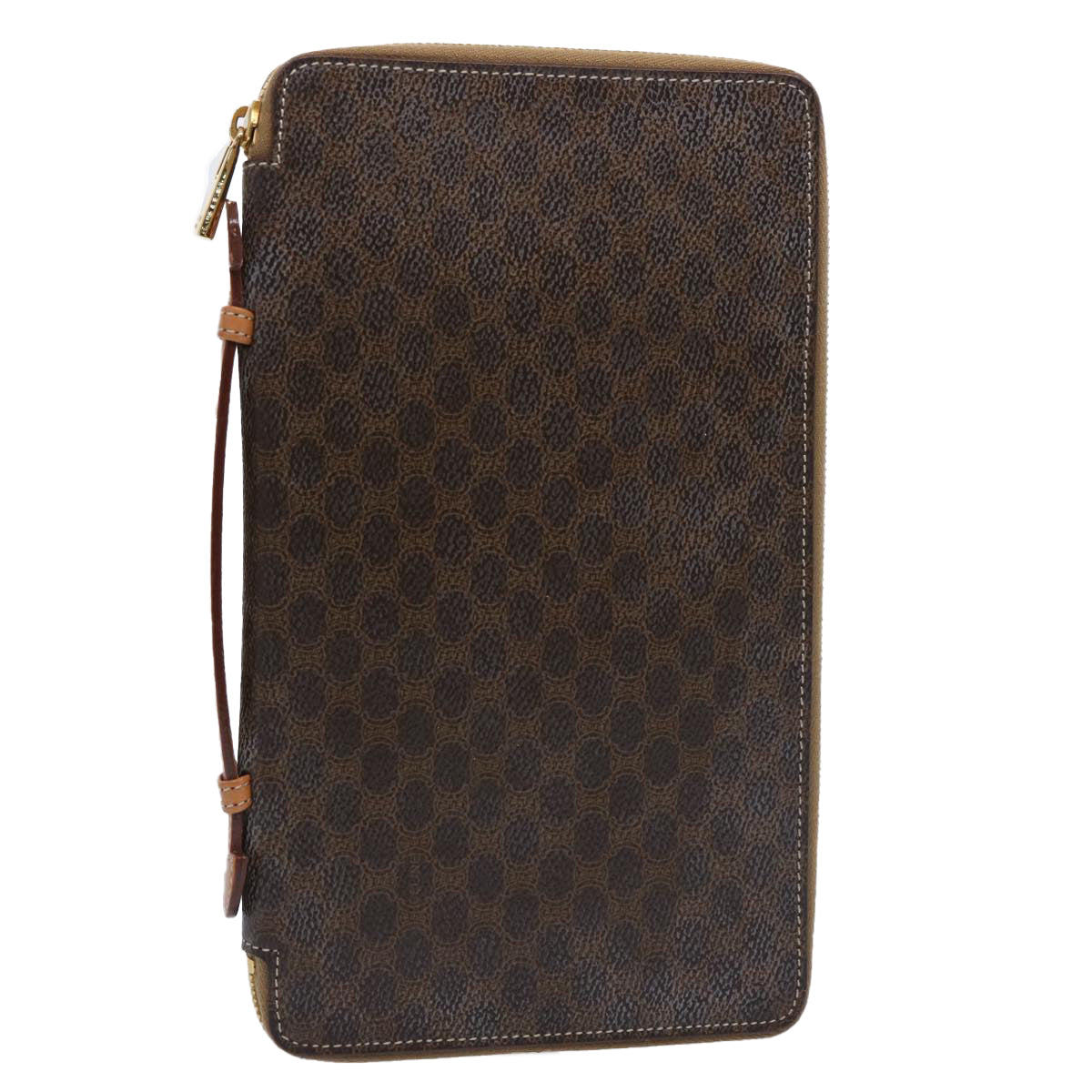 Luxury CELINE Macadam Canvas Travel Case PVC Leather Brown  62670