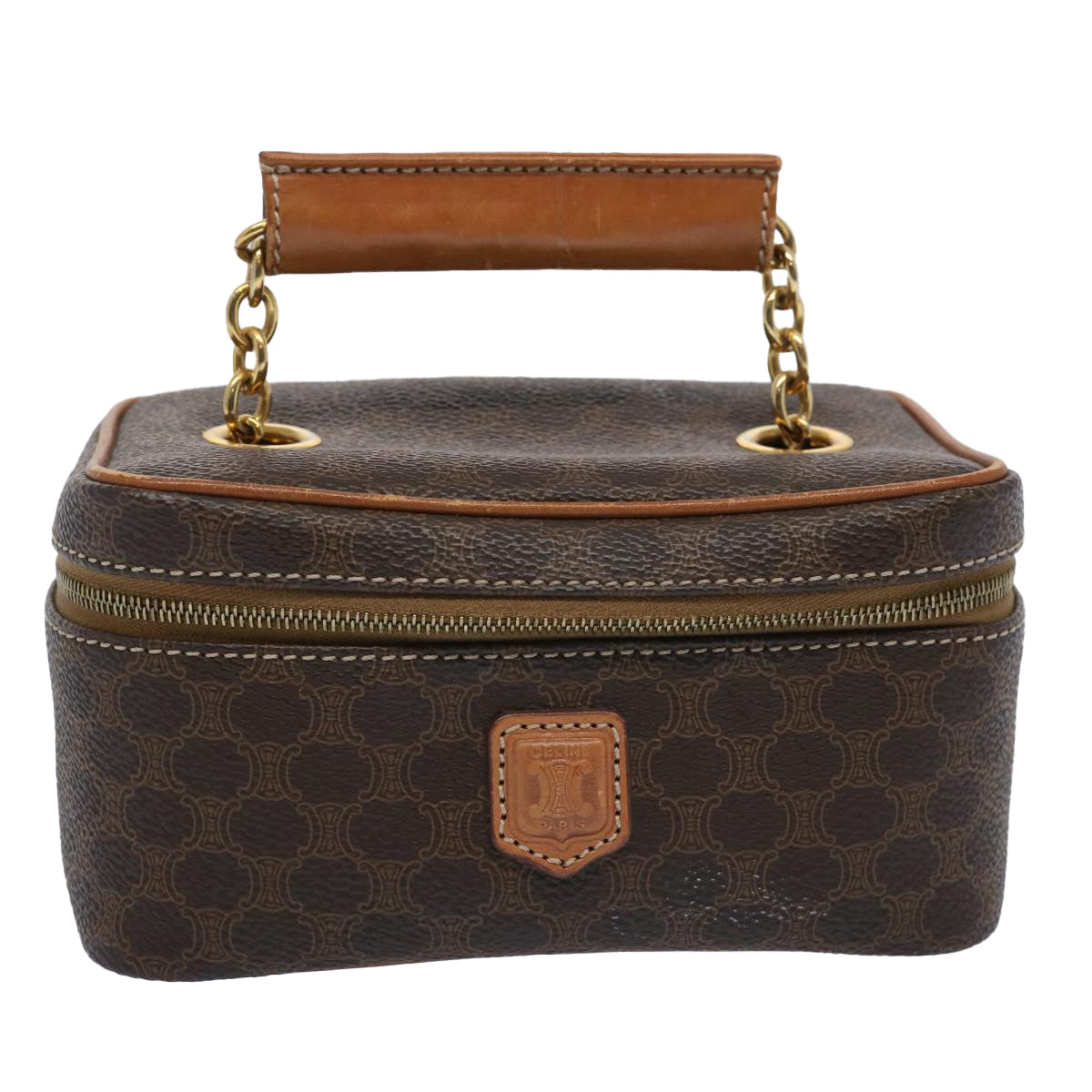 Luxury CELINE Macadam Canvas Vany Cosmetic Pouch PVC Leather Brown  62674