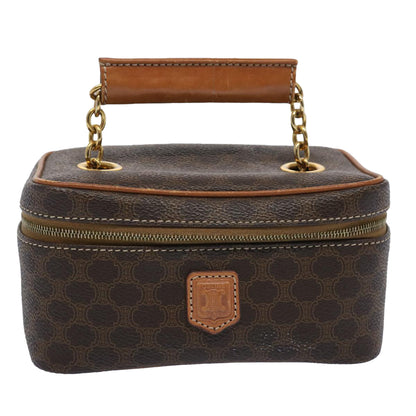 Luxury CELINE Macadam Canvas Vany Cosmetic Pouch PVC Leather Brown  62674