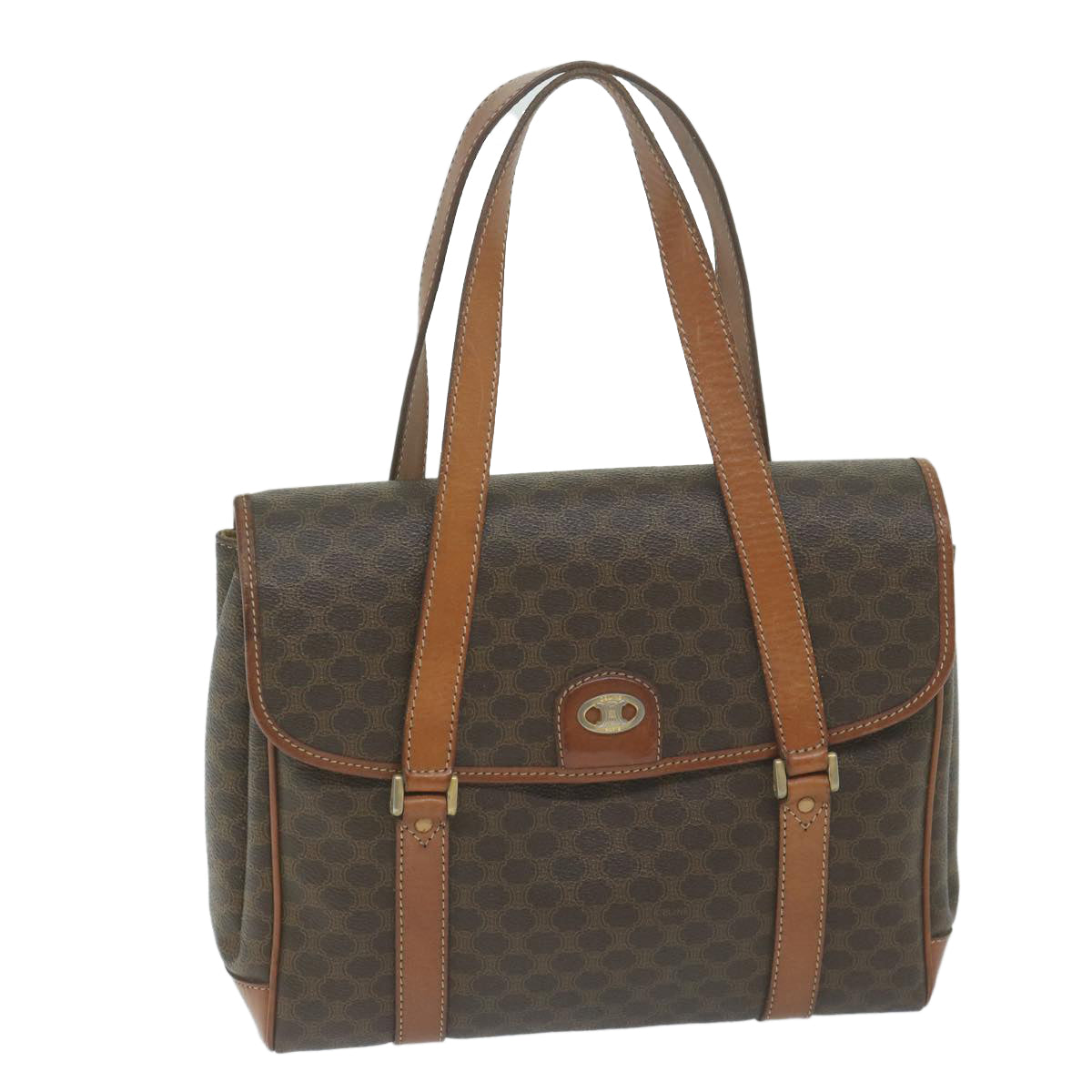 Luxury CELINE Macadam Canvas Hand Bag PVC Leather Brown  62676