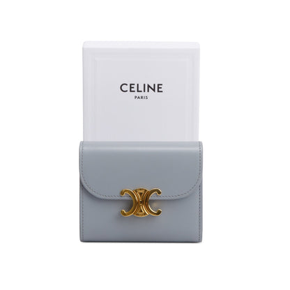 Celine 2023 Blue Leather Small Flap Triomphe Wallet