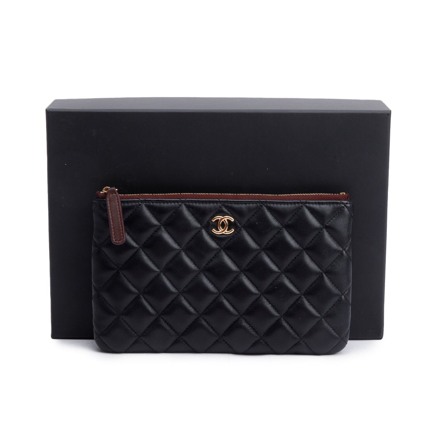 Chanel 2021 Black Quilted Lambskin Leather Classic Small O-Case Pouch