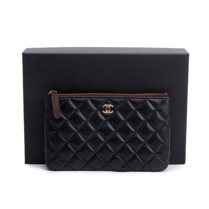 Chanel 2021 Black Quilted Lambskin Leather Classic Small O-Case Pouch