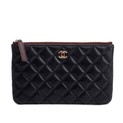 Chanel 2021 Black Quilted Lambskin Leather Classic Small O-Case Pouch