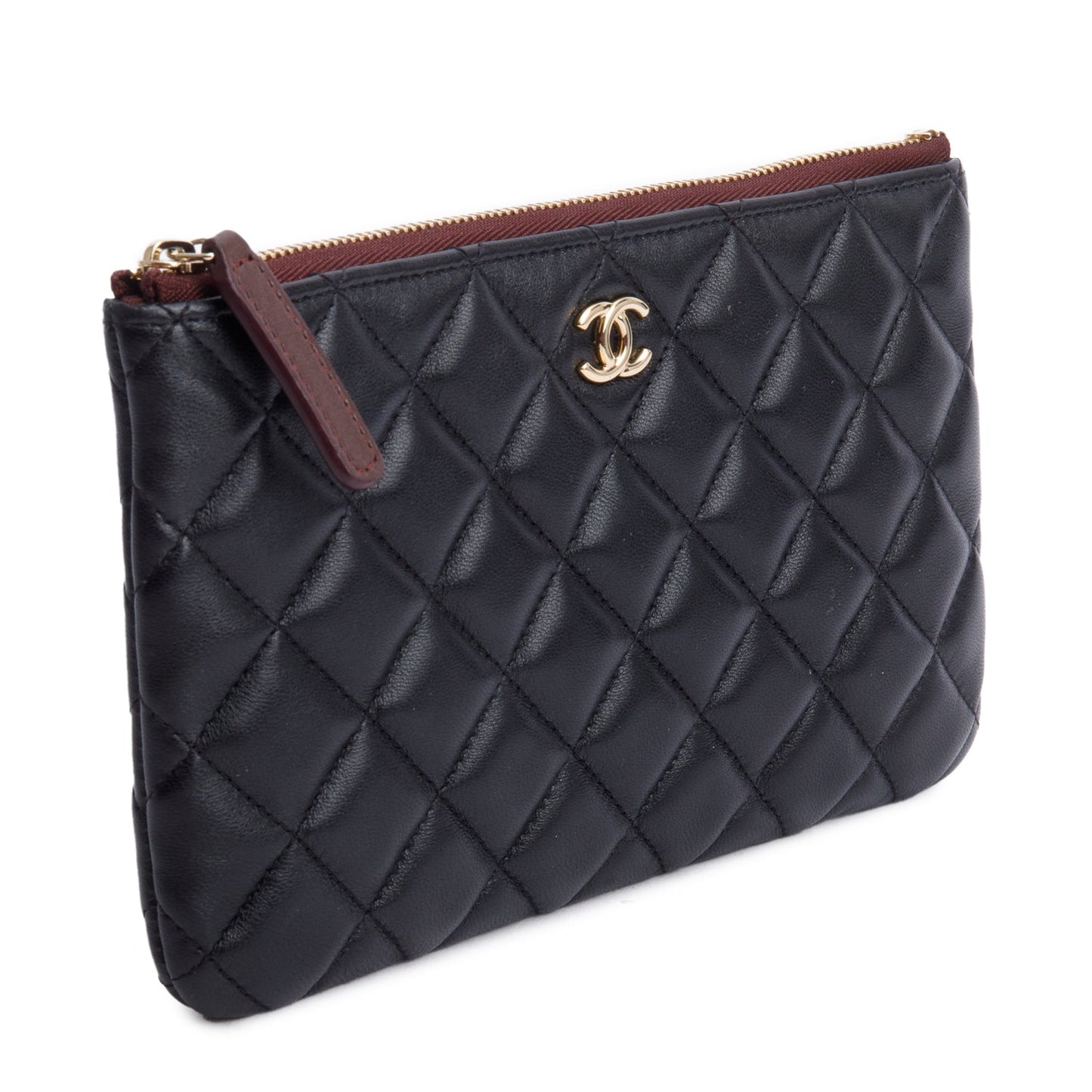 Chanel 2021 Black Quilted Lambskin Leather Classic Small O-Case Pouch