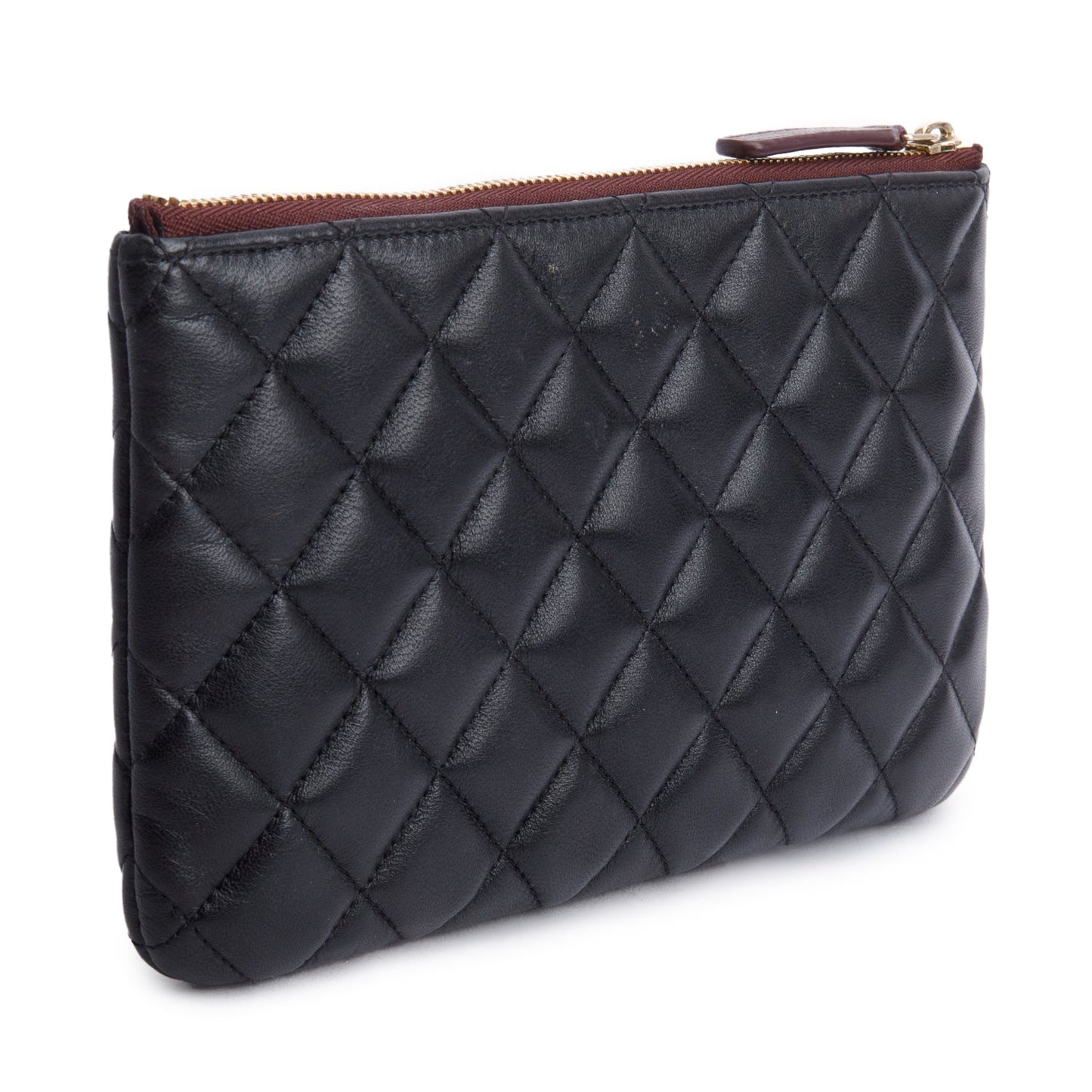 Chanel 2021 Black Quilted Lambskin Leather Classic Small O-Case Pouch