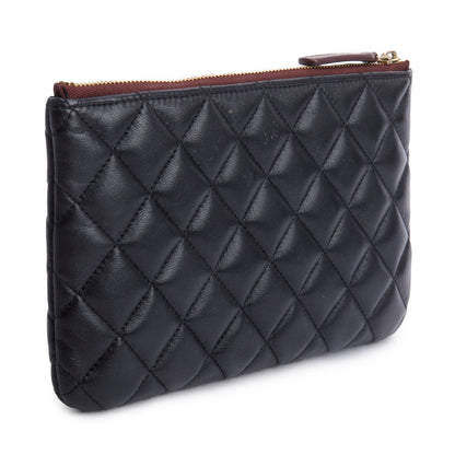 Chanel 2021 Black Quilted Lambskin Leather Classic Small O-Case Pouch