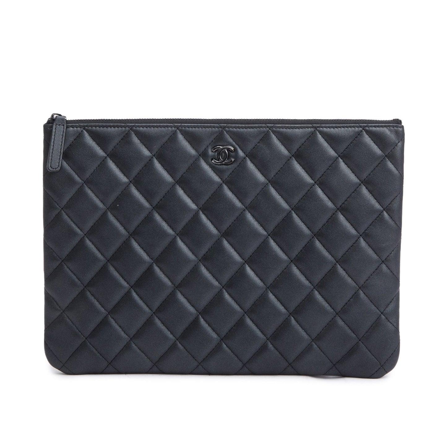 Chanel Black Quilted Lambskin Leather Medium O-Case Clutch