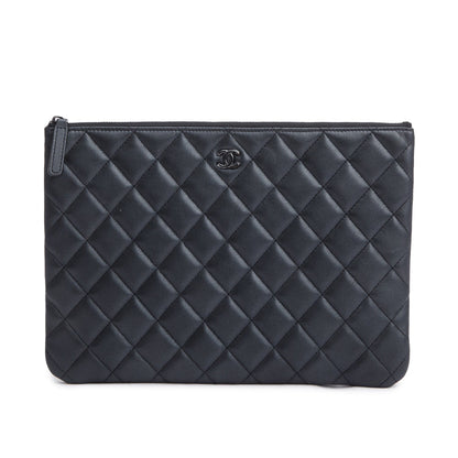 Chanel Black Quilted Lambskin Leather Medium O-Case Clutch