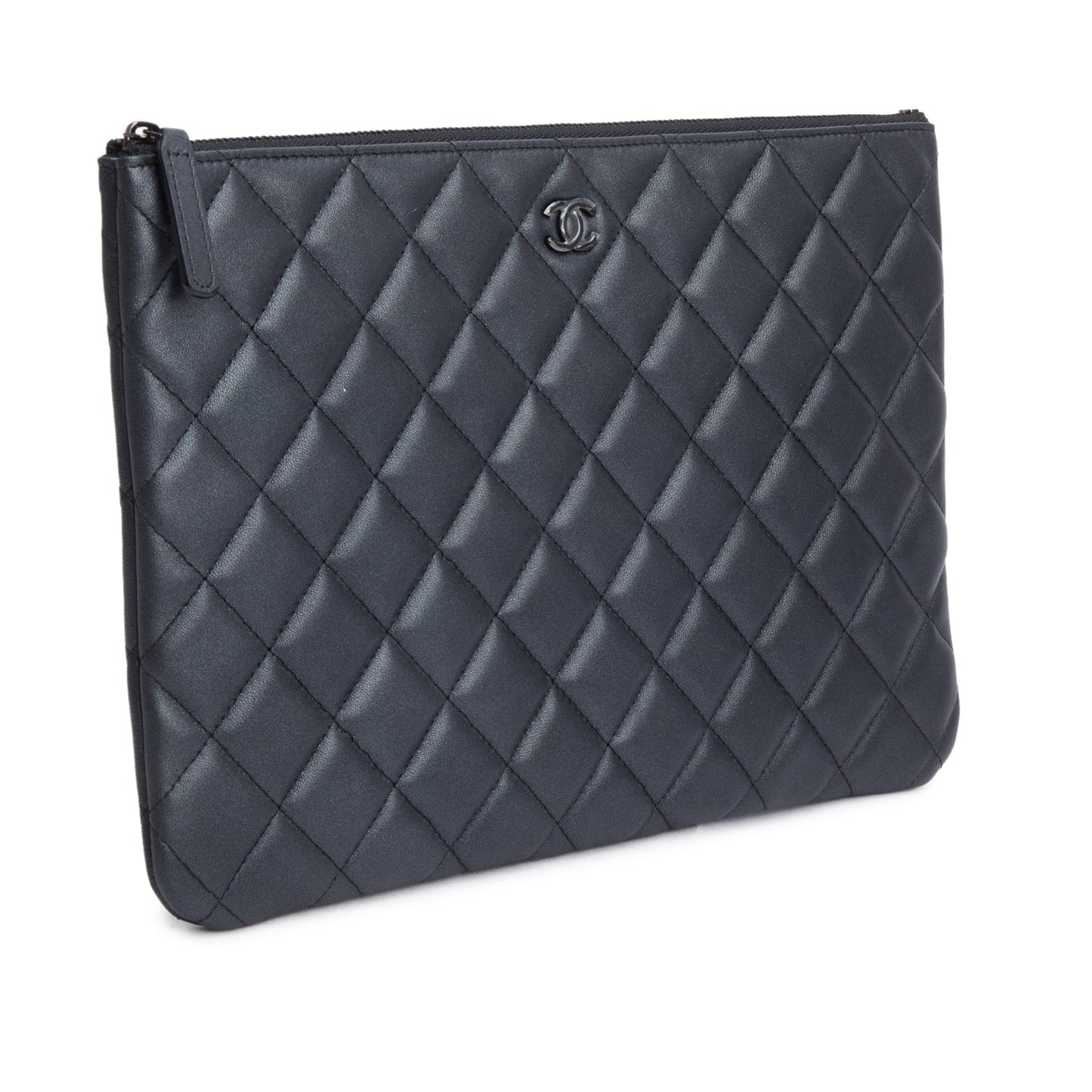 Chanel Black Quilted Lambskin Leather Medium O-Case Clutch